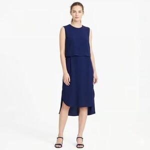 Sleeveless Navy Layered Midi Dress
